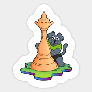 Dog at Chess with Chess piece Queen Sticker